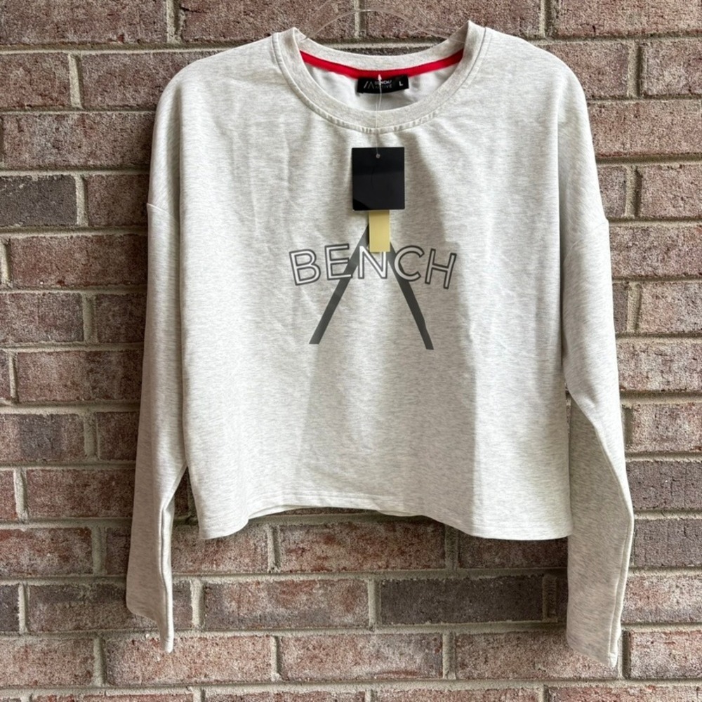 Bench/ Active Womens L Long Sleeve‎ Import Logo Pullover Crop Sweatshirt New